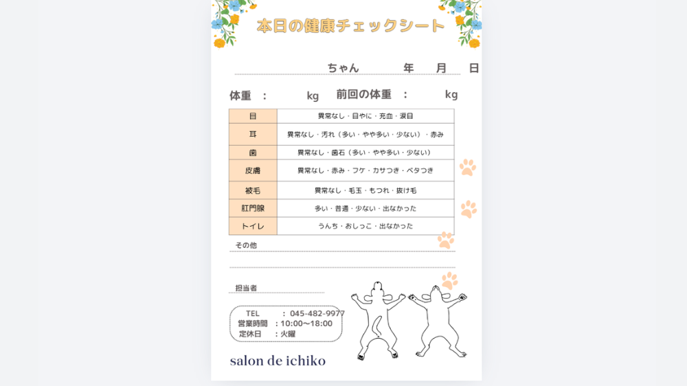 Salon de Ichikoの健康チェックシート