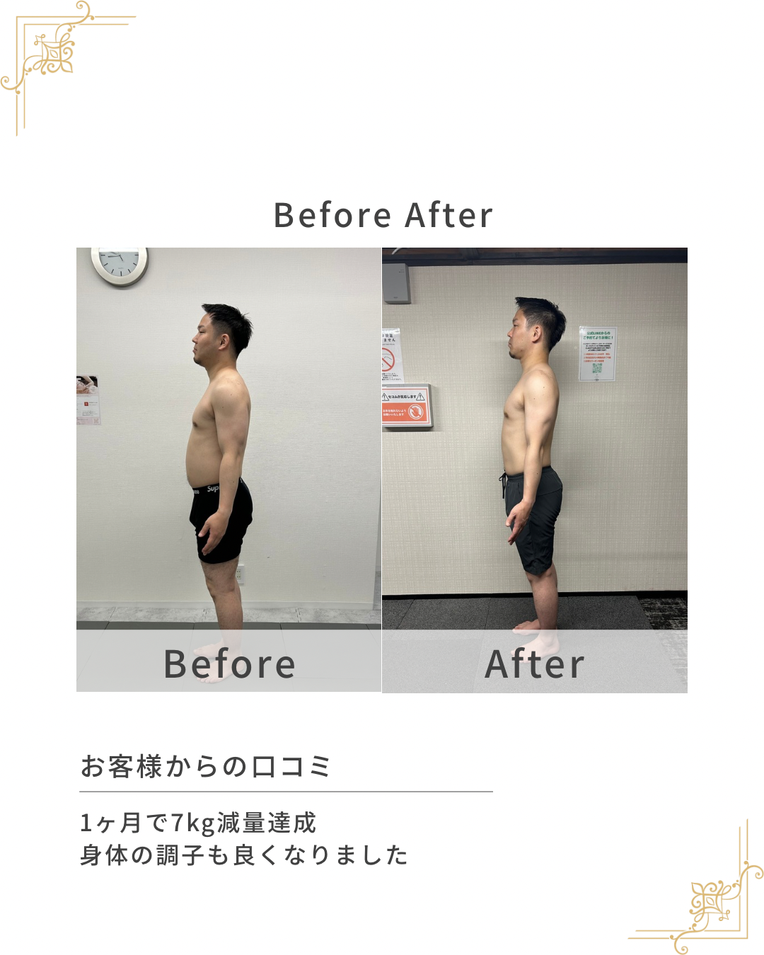 ダイエット目的で1ヶ月で−7キロの減量に成功したお客様のBefore After