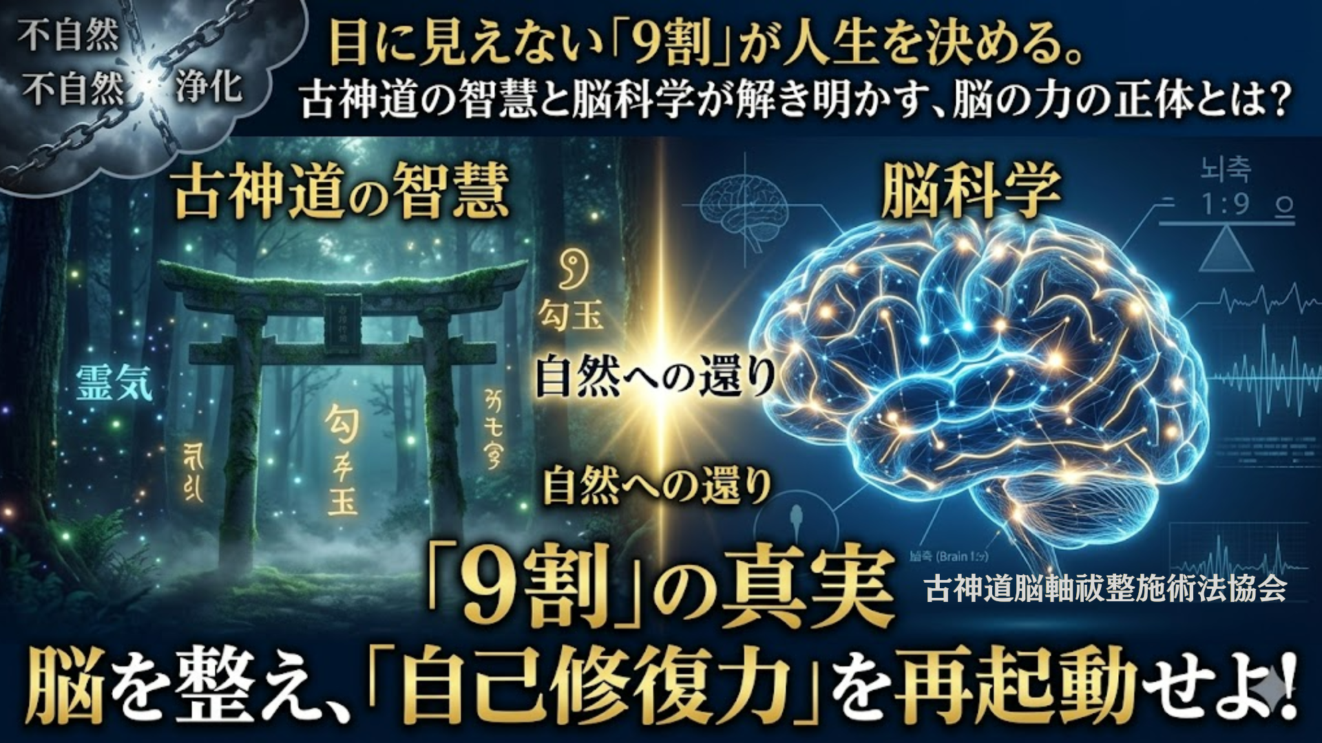 「脳の安全安心」が真の健康を創り、圧倒的な脳力を解き放つ。22年の現場経験と独自研究により、科学と伝統を融合させた「脳軸」改善メソッドを確立。不自然を自然へ還し「9割」の真実を提示する脳軸祓整協会公式。
