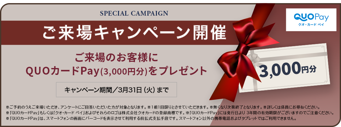 ご来場キャンペーン！QUOカードPay 3000円分をプレゼント！