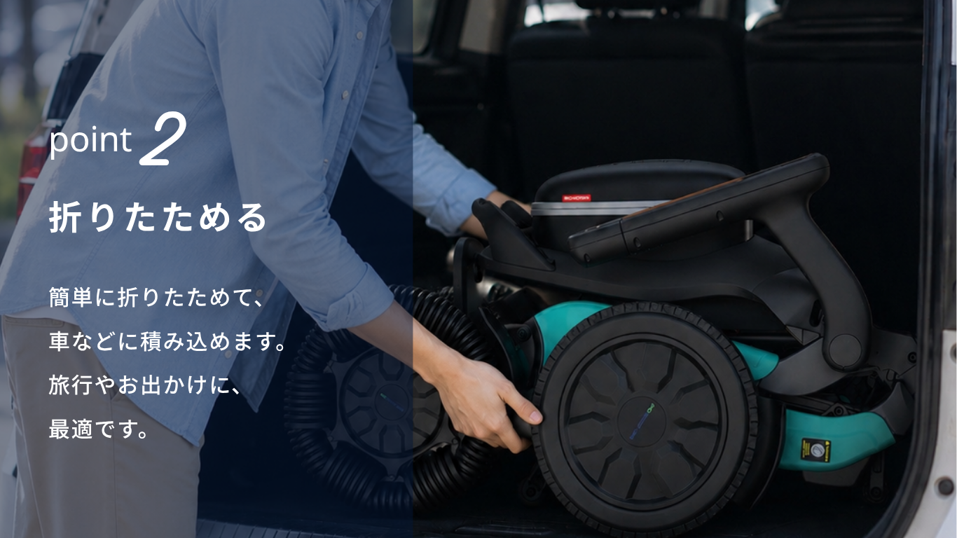 折りたためる電動車いすROBOOTERを車に積み込む様子