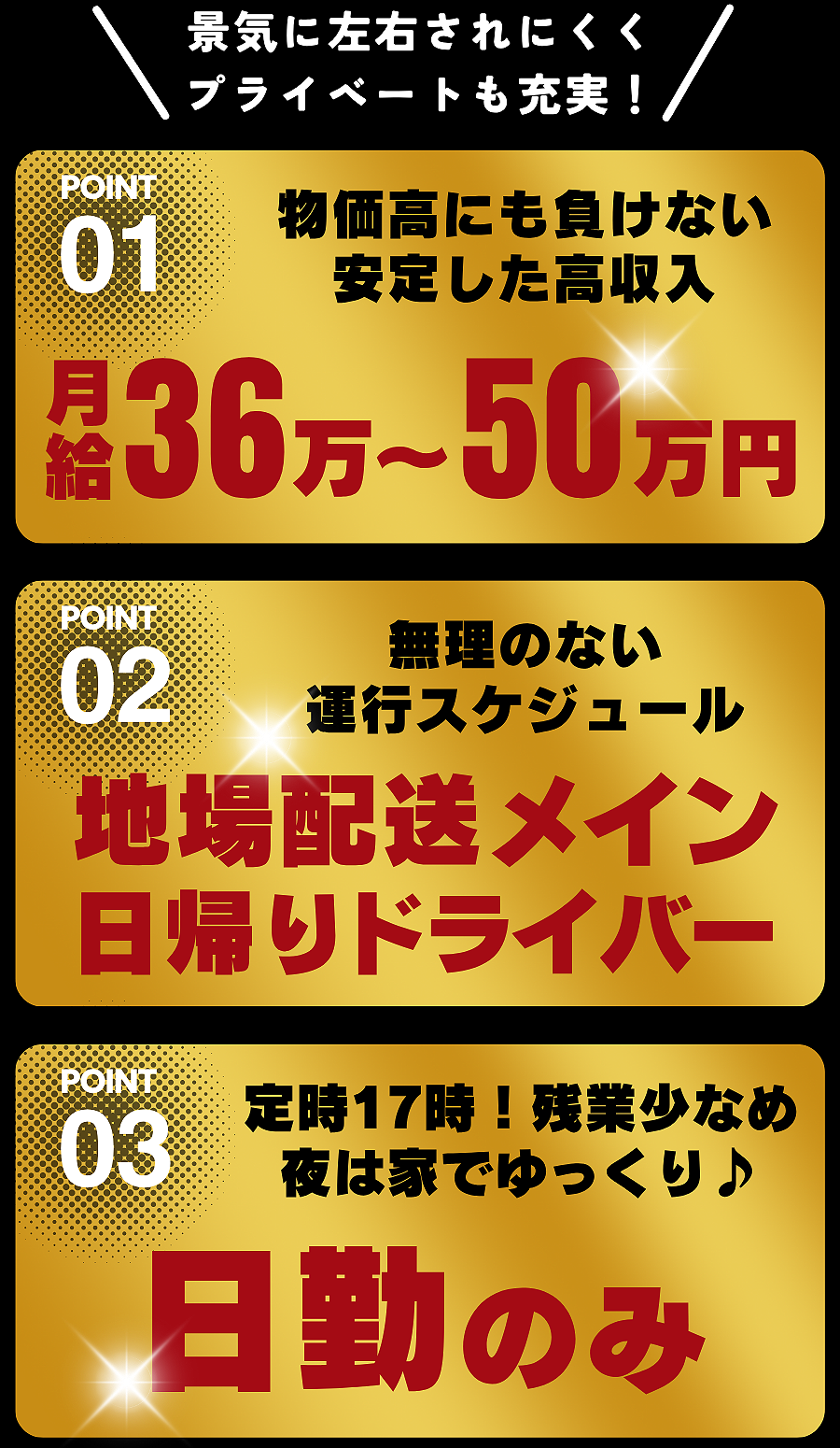 中型ドライバー募集。月収36～50万円ほどです。
