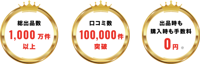総出品数：1000万件以上　口コミ数：1,000,000件突破　出品時も購入時も手数料：0円※