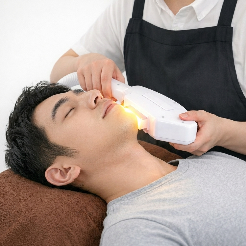 倉吉でメンズヒゲ脱毛ならグッドラック。鼻下やあごの濃い毛もしっかり照射。