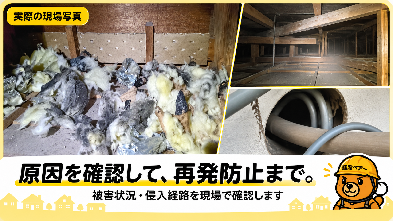 市役所からの紹介実績や明確料金を案内する駆除ベアーの実績バナー