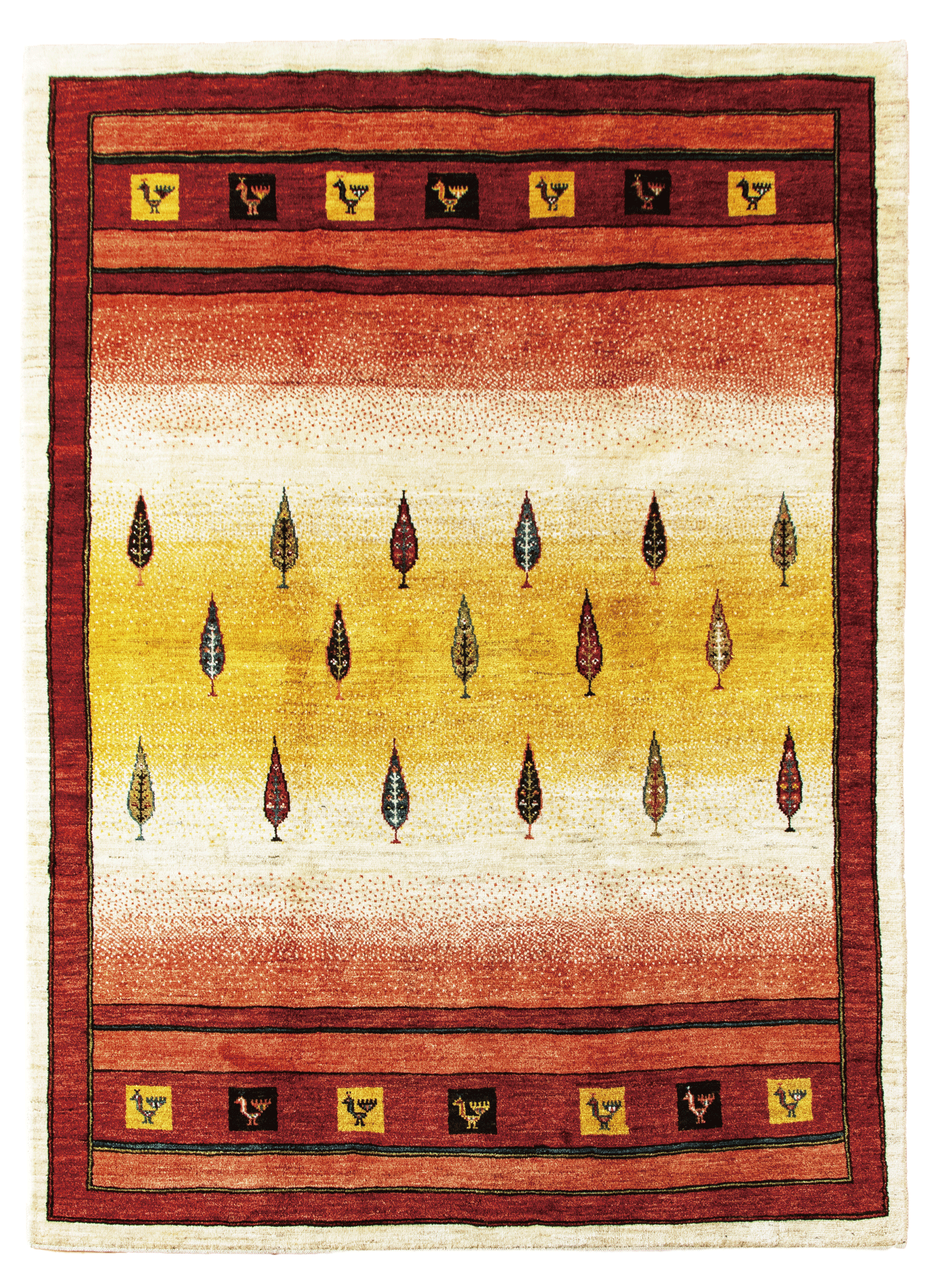 秋のキャンペーン】ペルシャギャッベ ハーフラグ150×105 茜色桃色