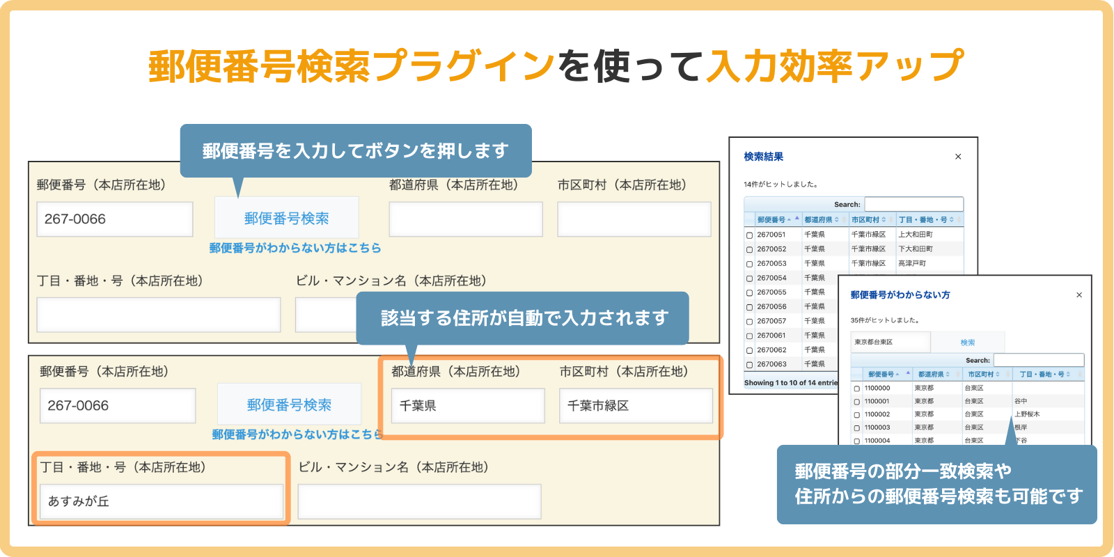 郵便番号検索プラグインを使って入力効率アップ