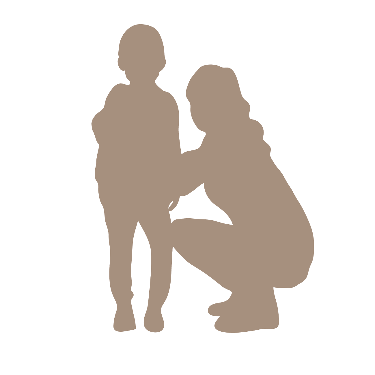 親子が寄り添うシルエットイラスト。小学生以下向け短時間レイキコースのイメージ。