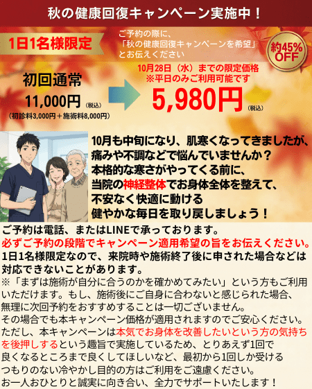 名古屋市北区の平安通整骨院のお得なキャンペーン情報