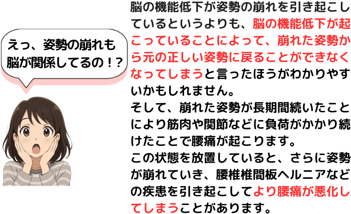 姿勢の崩れも脳の機能低下が原因です