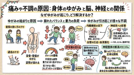 身体のゆがみと脳、神経の関係を表現したグラフィックレコーディング