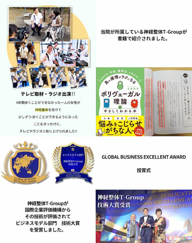 神経整体T-Groupの活動など、ポリヴェーガル理論の書籍で紹介されました、国際企業評価機構から技術大賞を受賞しました、りおなちゃんの施術の軌跡の動画紹介