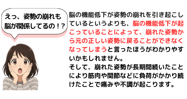 姿勢の崩れも脳の機能低下が原因