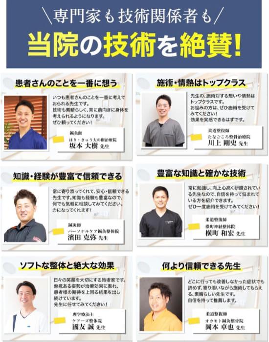 名古屋市北区の平安通整骨院の施術を推薦する医療関係者の人達