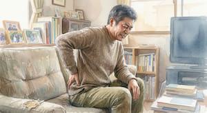 腰痛で辛そうにしている50代男性のイメージ画像
