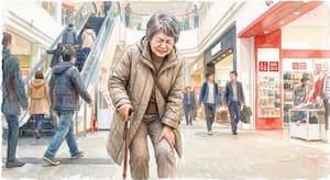膝の痛みで思うように歩けない70代女性のイメージ画像
