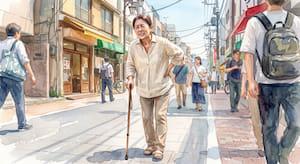 股関節の痛みで思うように歩けない60代女性のイメージ画像