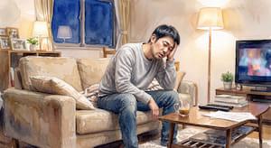 腰が痛い状態で子供を抱っこしていて辛い表情をしている20代女性のイメージ画像