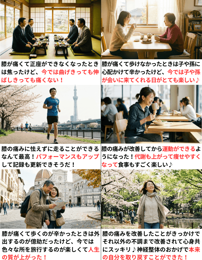 膝痛が改善して人生を楽しんでいる人達
