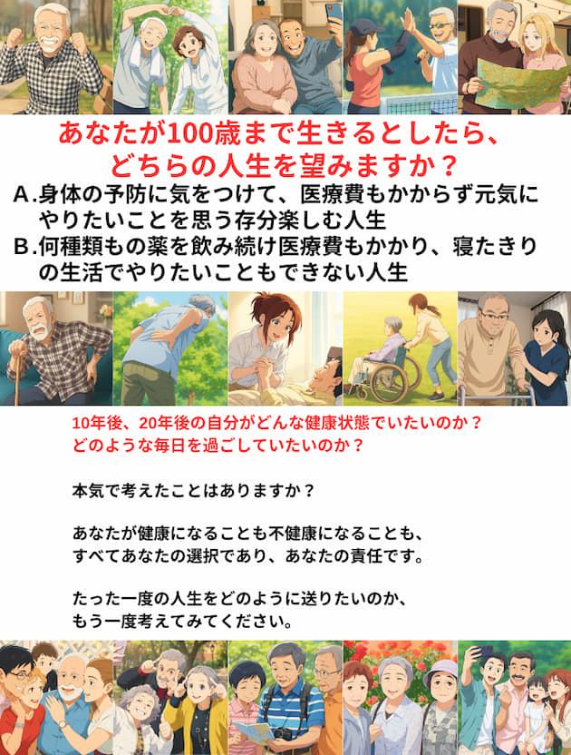 あなたが100歳まで生きるとしたら、どちらの人生を望みますか？