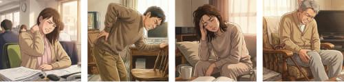 肩こり、腰痛、頭痛、膝痛で悩んでいる人達