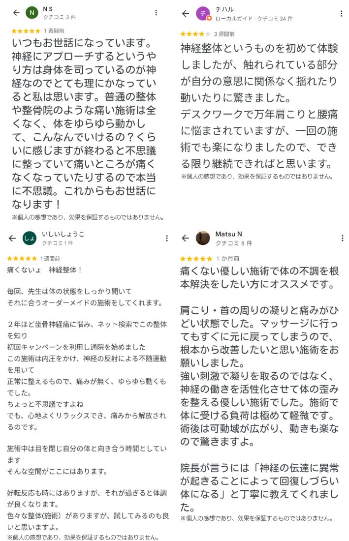 名古屋市北区の平安通整骨院に投稿された高評価のグーグルのクチコミ