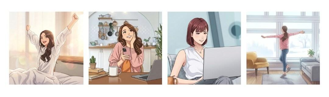 活き活きとしている女性達のイラスト