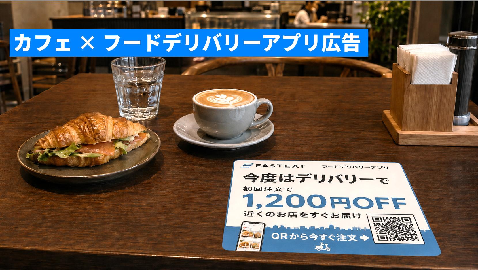 カフェのテーブル×フードデリバリーアプリ広告