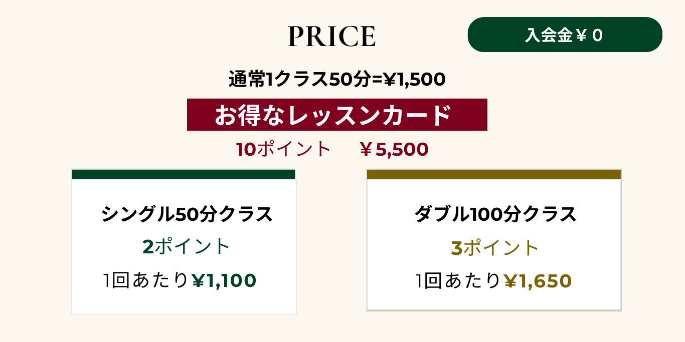 グループレッスン　料金説明