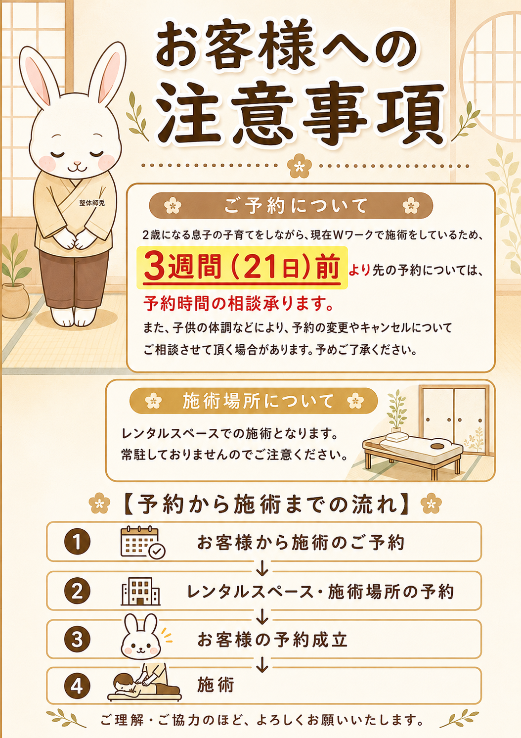 ボディケアサロンRabbit   注意事項