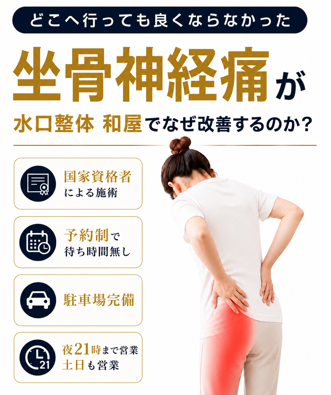 【坐骨神経痛】でお悩みの方へ｜甲賀市水口町の整体院　水口整体 和屋(カズヤ）