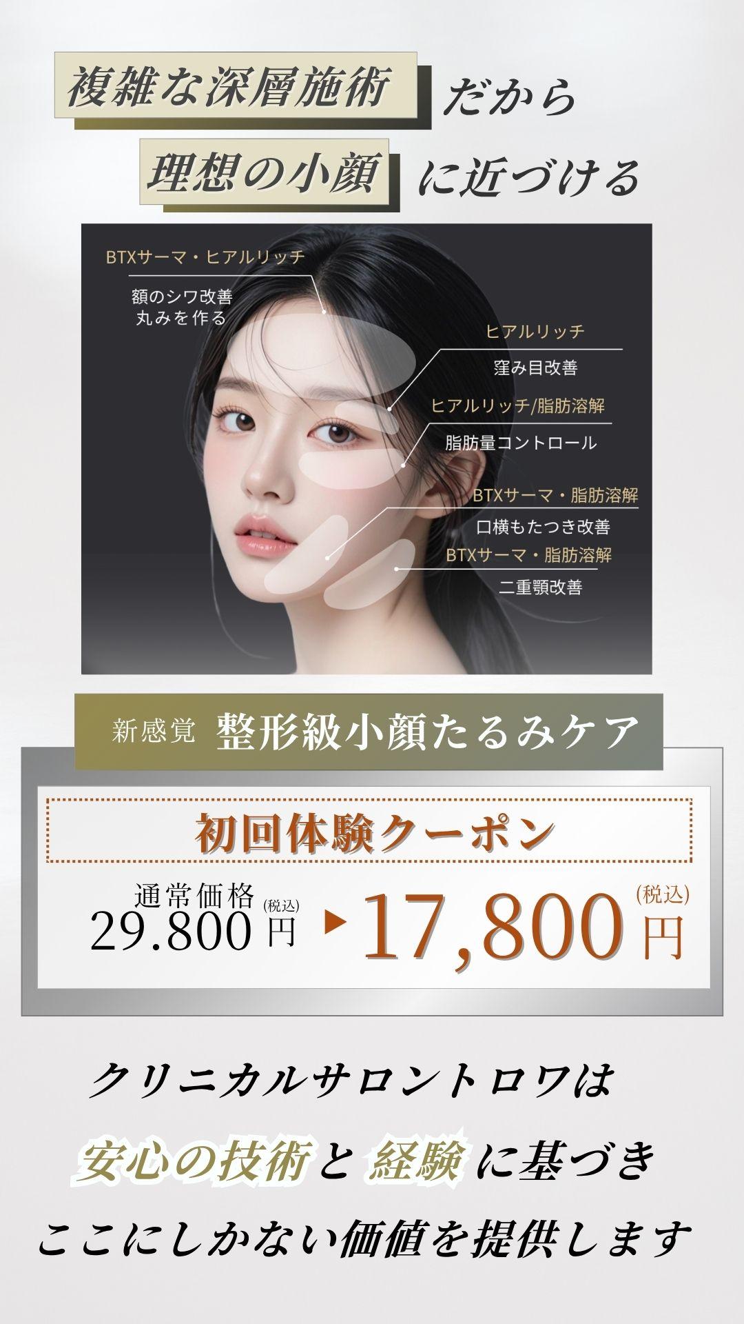 整形級小顔たるみ　初回限定クーポン17.800円