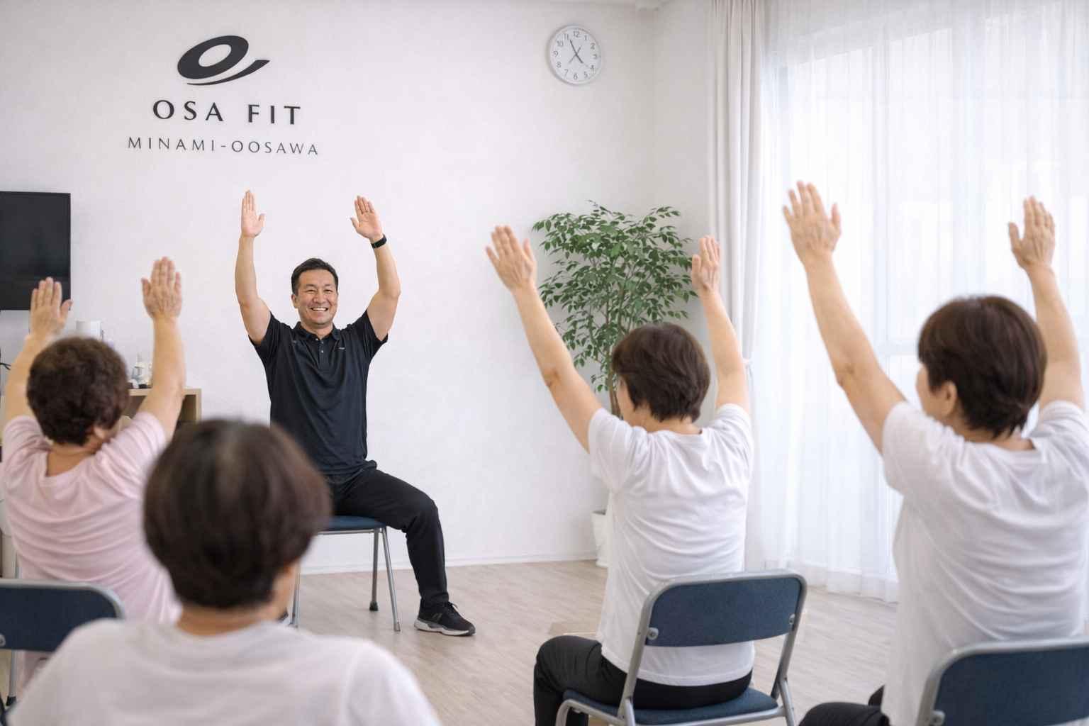 南大沢の体操教室OSA FITで行う60代向け椅子体操の様子