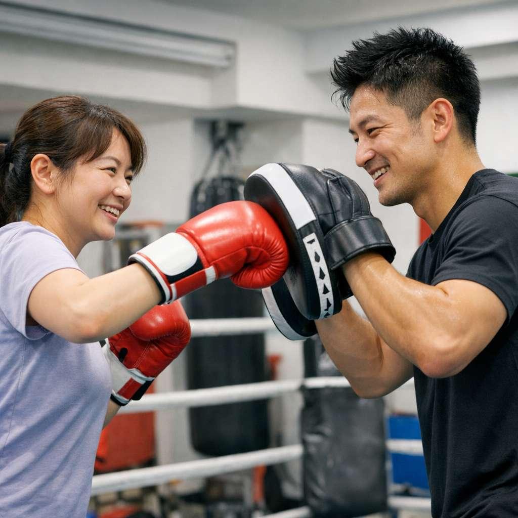 八王子のボクササイズ教室OSA BOXで行うミット打ちの様子