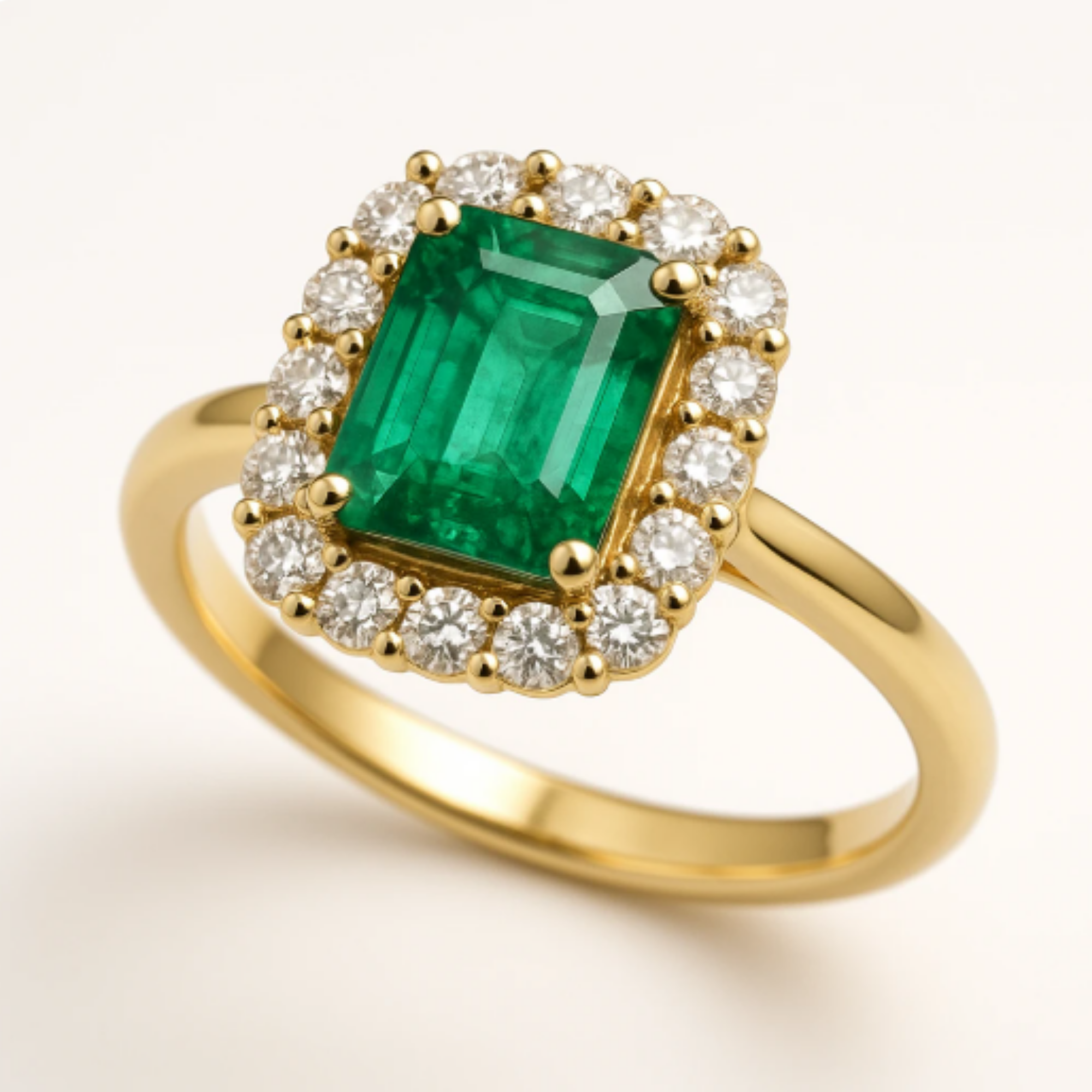 K18イエローゴールドエメラルドヘイローリング 0.8ctの商品画像