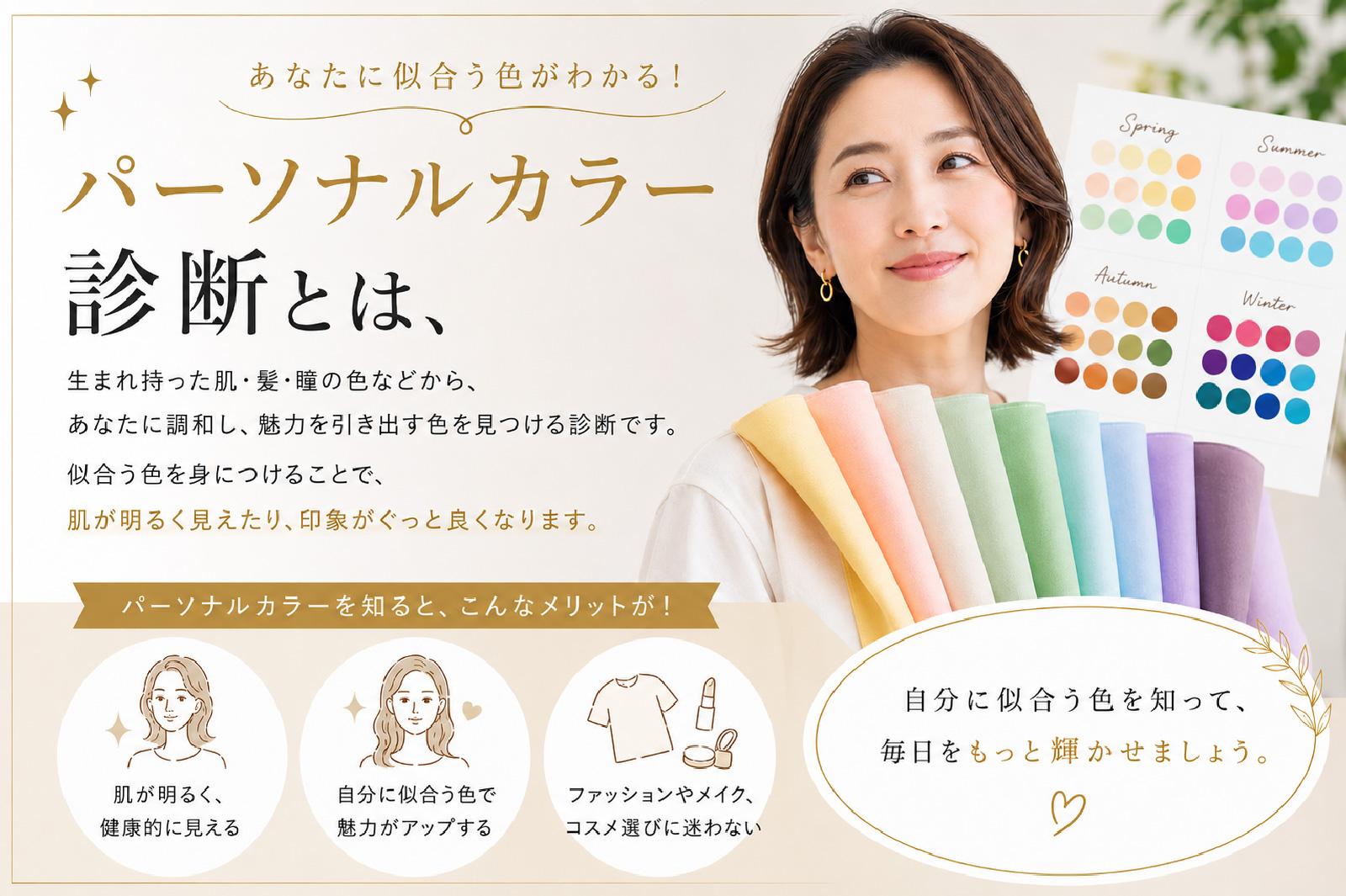 女性がパーソナルカラー診断の分析ドレープを当てている様子