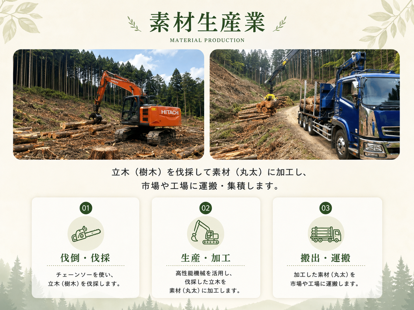 福島県いわき市常磐林業の事業概要(素材生産業)