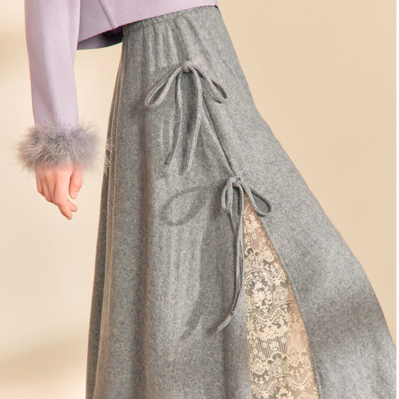 レースとリボンのレイヤード風スカートの商品画像