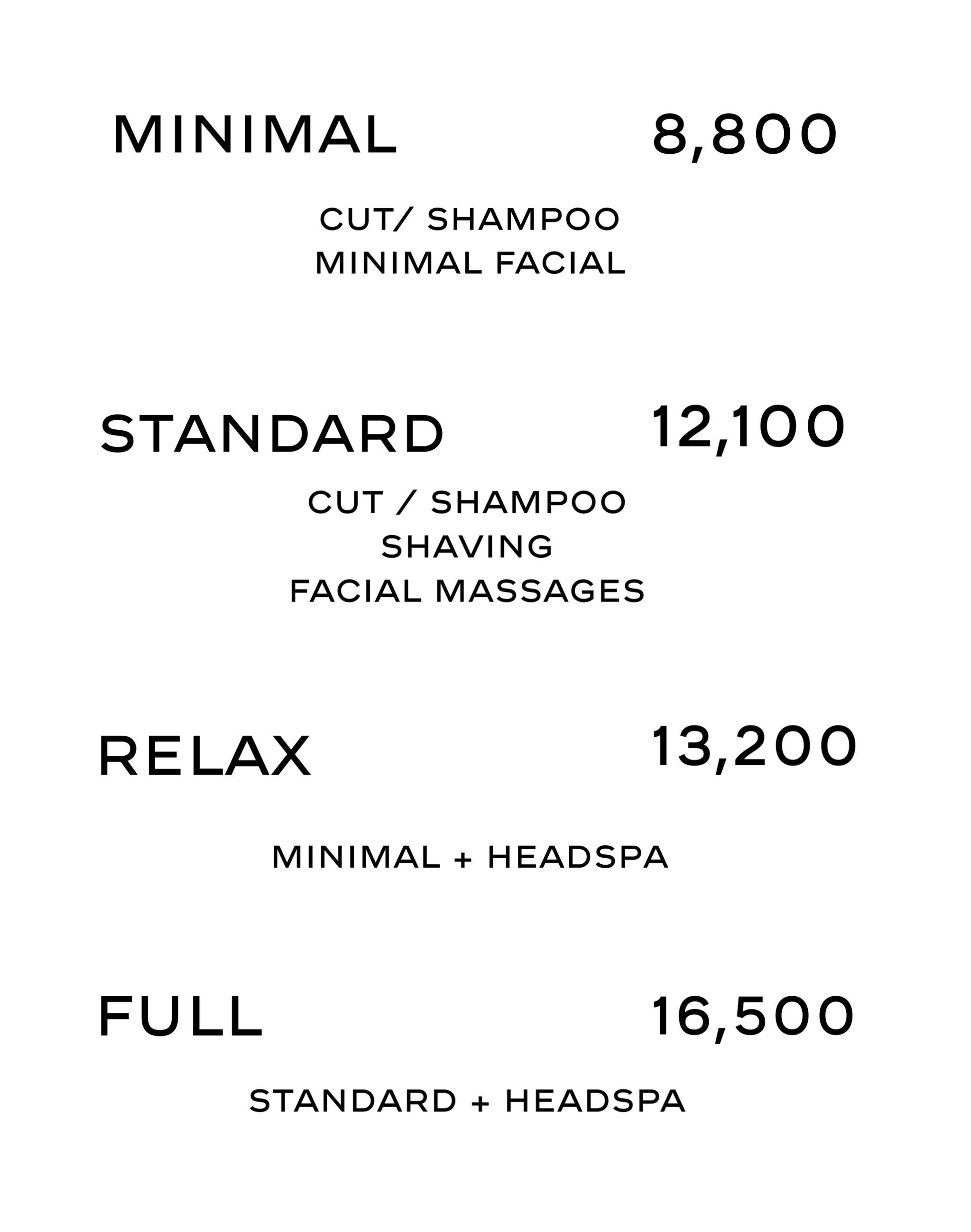 学芸大学のバーバー　Barber YAGI 学芸大学　30代・40代・50代向けのメンズカットと落ち着いた空間でのメンズカット、バーバーメニュー表画像