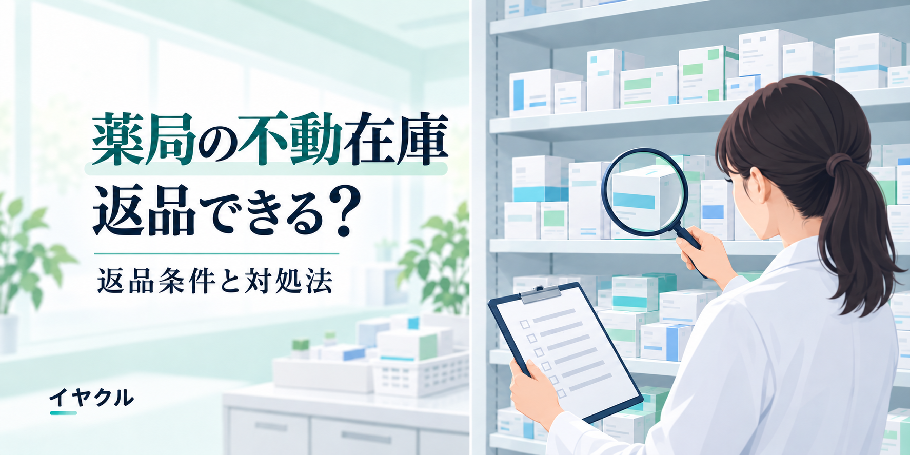 薬局の不動在庫の返品条件と対処法を紹介するイラスト
