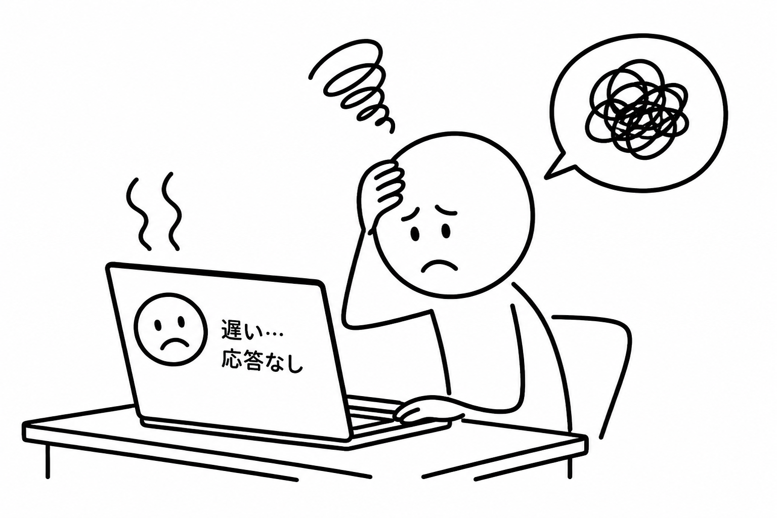 PCが重い・フリーズ・ネットが遅いなどのPCトラブルで困っているイメージ