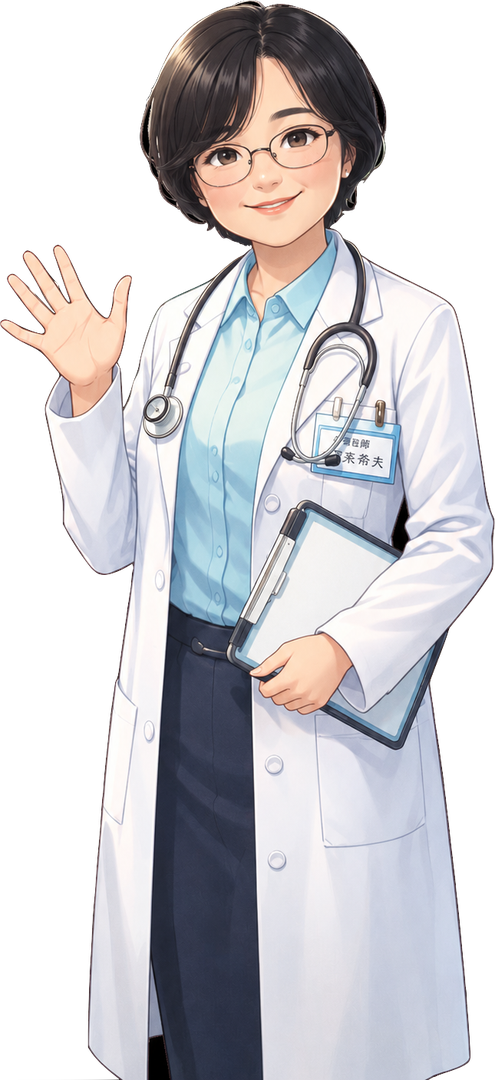 看護師キャラ・手を振っている・背景透過PNG