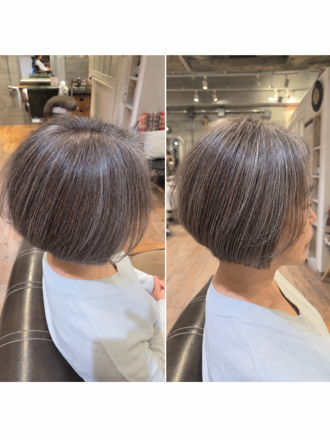 白髪をなじませたボブのビフォーアフター