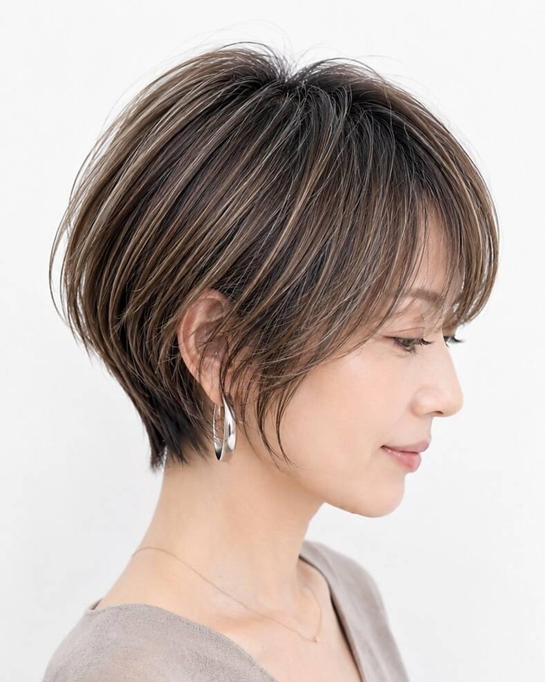 白髪ぼかしで仕上げたショートヘア