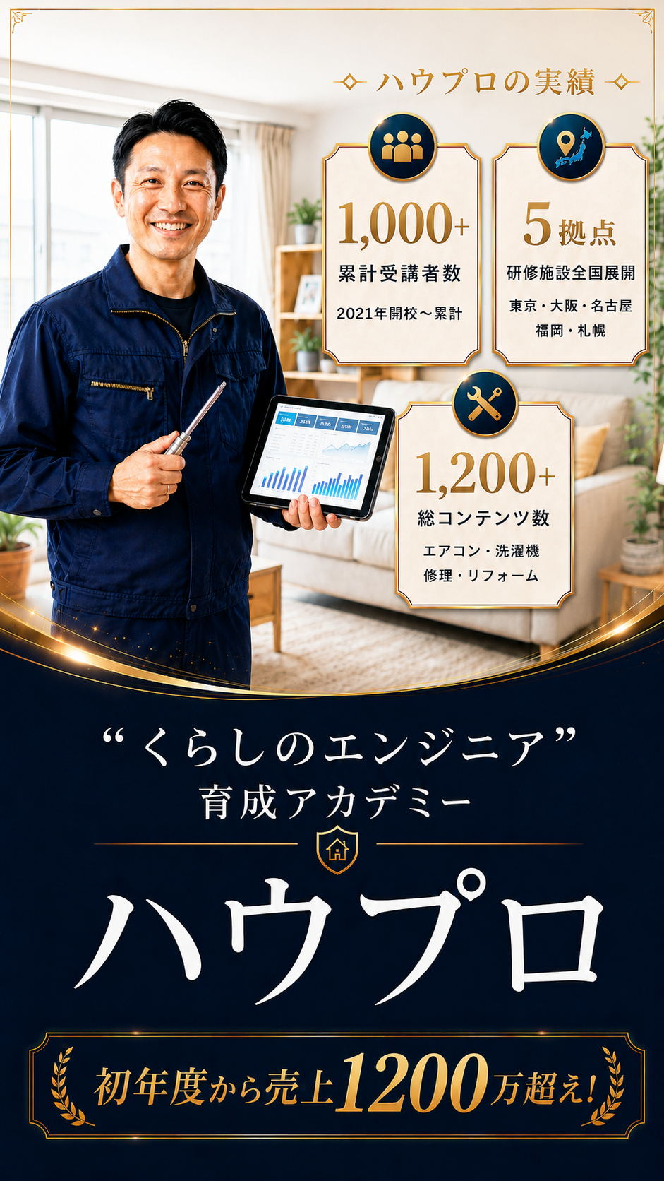 エアコンクリーニング開業なら低資金でスタート｜ハウプロ 未経験からエアコン洗浄ビジネスで独立。加盟金・ロイヤリティなし。全国5都市で実地研修受講可能。